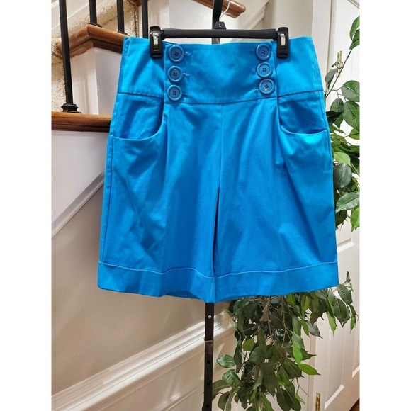 Ashley Stewart Women Solid Blue Cotton Mid Rise Buttons Front Casual Shorts 18W - Picture 9 of 10